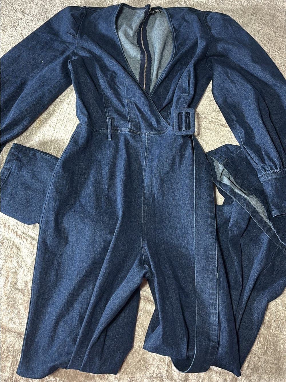 Women's Dark Blue Denim Jumpsuit with Belt